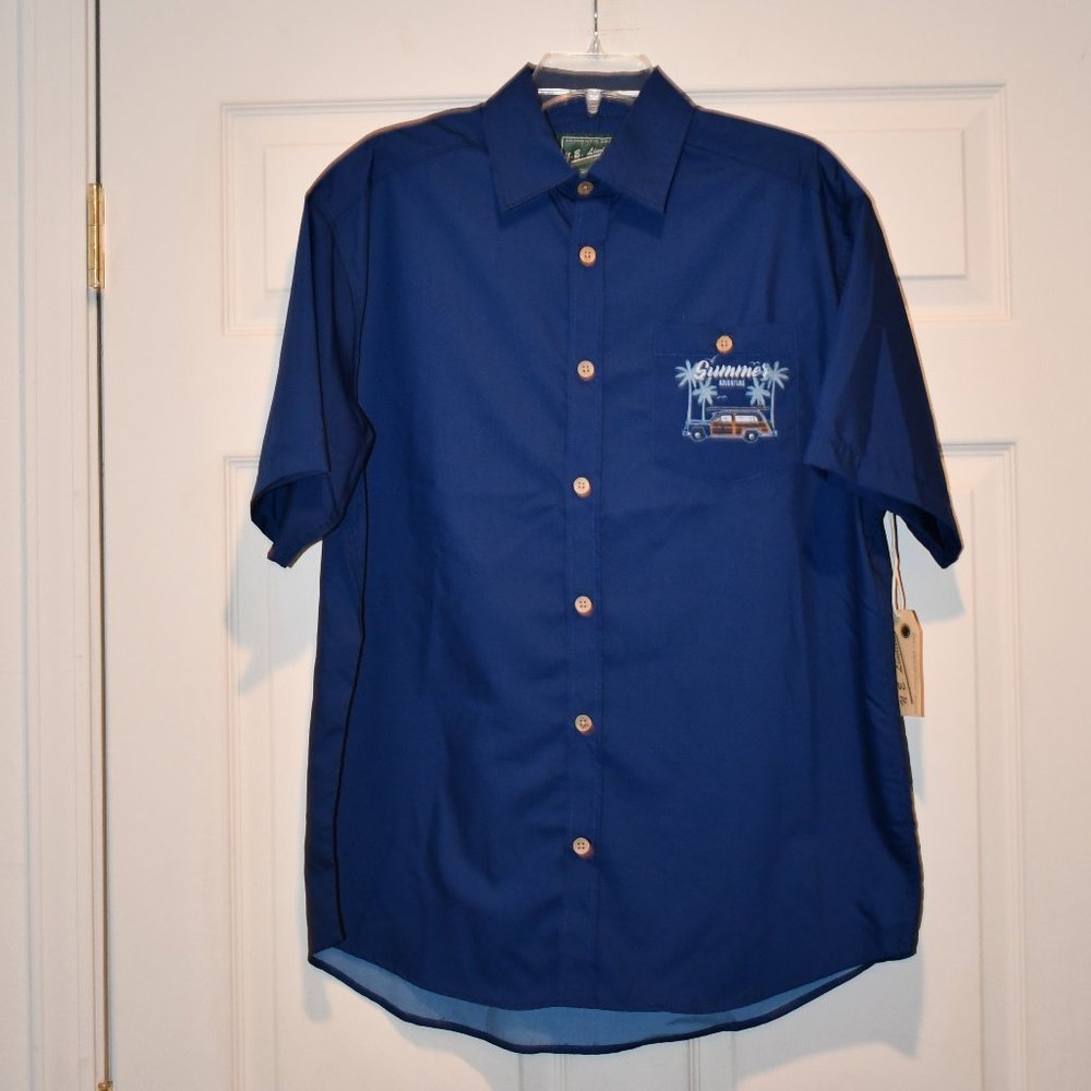 Northern Expedition Men's Blue Graphic Short Sleeve Button Front Shirt Size Med